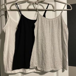 3 SET CAMIS. WHITE, BLACK, AND GRAY. WORN ONCE OR TWICE.